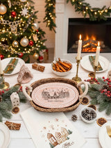 Bread Warmer & Basket Gift Set With Tea Towel - Christmas Village Oval