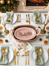 Bread Warmer Gift Box With Pot Holder and Tea Towel - Christmas Oval