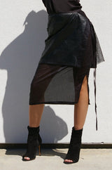 ENCOUNTER Double Layer Vegan Leather Skirt