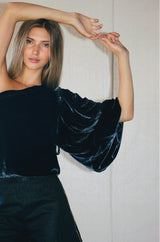 SAVANAH Silk Velvet One-Shoulder Top