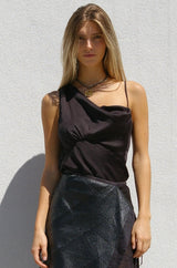 THALIA Draped Satin Blouse