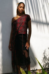 ELIZABETH Hi-Low Cold Shoulder Chocolate Blouse