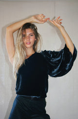 SAVANAH Silk Velvet One-Shoulder Top