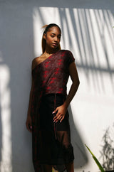 ELIZABETH Hi-Low Cold Shoulder Chocolate Blouse