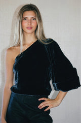 SAVANAH Silk Velvet One-Shoulder Top