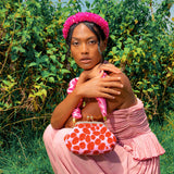 ARNOLDI Daisy Hand-Beaded Clutch, in Pink & Red