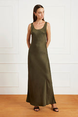 Lola Slip Dress in Olive Green