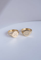 Sad Face Signet Ring - 14K Yellow Gold