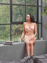 Grace - Peach Silk & Organic Cotton Lace Front Zip Wired Bra