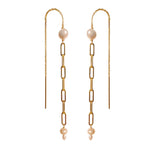 Mae Paperclip Chain and Pearl Threader Earrings in Gold