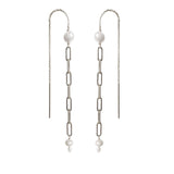 Mae Paperclip Chain and Pearl Threader Earrings in Silver