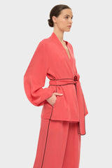 Coral AquaFlora Balloon Sleeve Wrap Top