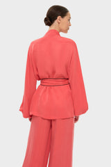 Coral AquaFlora Balloon Sleeve Wrap Top