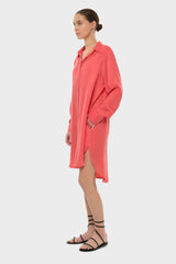 Coral AquaFlora Button Down Shirt Dress