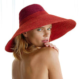 RIRI Duo Jute Handwoven Straw Hat in Red & Maroon