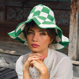 SHILO Checkered Crochet Hat in Green & White