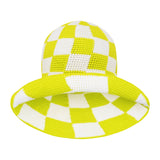 SHILO Checkered Crochet Hat in Lime Green & White
