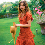 SRIKANDI Ruffle Maxi Dress in Sienna Brown