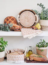 Bread Warmer & Basket Gift Set With Tea Towel - Garden Round