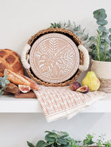 Bread Warmer & Basket Gift Set With Tea Towel - Plant Round
