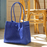 Toko Bazaar Woven Tote Bag - In Navy & White