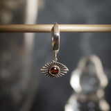 Evil Eye Hoop Earring With Garnet - Sterling Silver