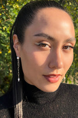 Mae Paperclip Chain and Pearl Threader Earrings in Silver