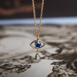 Evil Eye Teardrop Necklace - 14K Yellow Gold