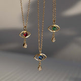 Evil Eye Teardrop Necklace - 14K Yellow Gold