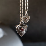 Shield Necklace With Garnet (Small)  - Sterling Silver