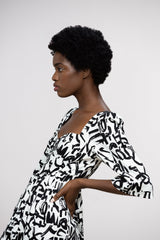 Suzan Dress / Milk + Black Brushstroke Cotton - ourCommonplace