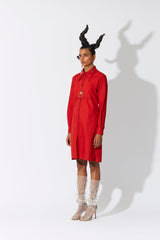 Cross Placket Shirt Dress Red - ourCommonplace