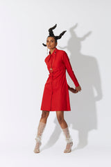 Cross Placket Shirt Dress Red - ourCommonplace