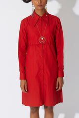 Cross Placket Shirt Dress Red - ourCommonplace