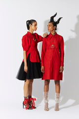 Cross Placket Shirt Dress Red - ourCommonplace