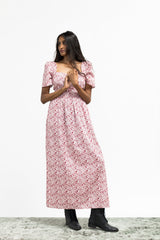 Beatrice Maxi Dress With Sweetheart Neckline / Pink + Milkly White Liberty Floral Cotton - ourCommonplace