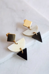 Buom 16K Gold Plated Color Block Geometric Statement Buffalo Horn Earrings - ourCommonplace