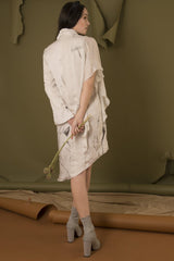 Asymmetrical Marbled Bamberg Satin Dress In White & Grey - ourCommonplace