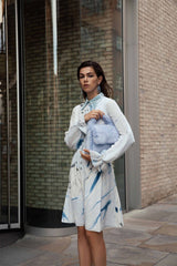 Hand Marbled Silk Button Up Dress - Blue & Grey - ourCommonplace