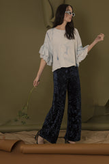 Hand Marbled Silk Ruffled Flounce Top - Blue & White - ourCommonplace