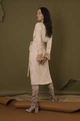 Hand Marbled Wrap Around Dress - Beige - ourCommonplace