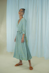 Hand Marbled Silk Wrap Dress - Duckegg - ourCommonplace