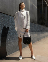 Asymmetrical Marbled Bamberg Satin Dress In White & Grey - ourCommonplace