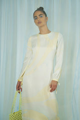 Hand Marbled Silk Shift Dress - Yellow & Blue - ourCommonplace