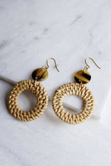 Nam Dinh 16K Gold Plated Natural Rattan (Straw/Wicker) & Brown Buffalo Horns Earrings - ourCommonplace