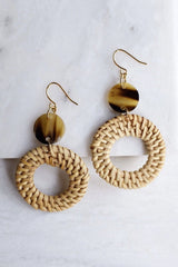 Nam Dinh 16K Gold Plated Natural Rattan (Straw/Wicker) & Brown Buffalo Horns Earrings - ourCommonplace