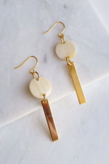 Thac Bac 16K Gold Plated Minimal White Buffalo Horn Bar Earrings - ourCommonplace
