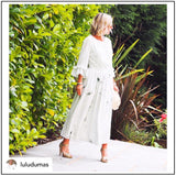 Hand Marbled Silk Gather Dress - White & Green - ourCommonplace