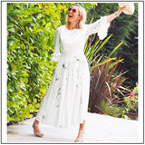 Hand Marbled Silk Gather Dress - White & Green - ourCommonplace