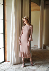 MARJORIE Ruffle Dress, in Camel Brown - ourCommonplace